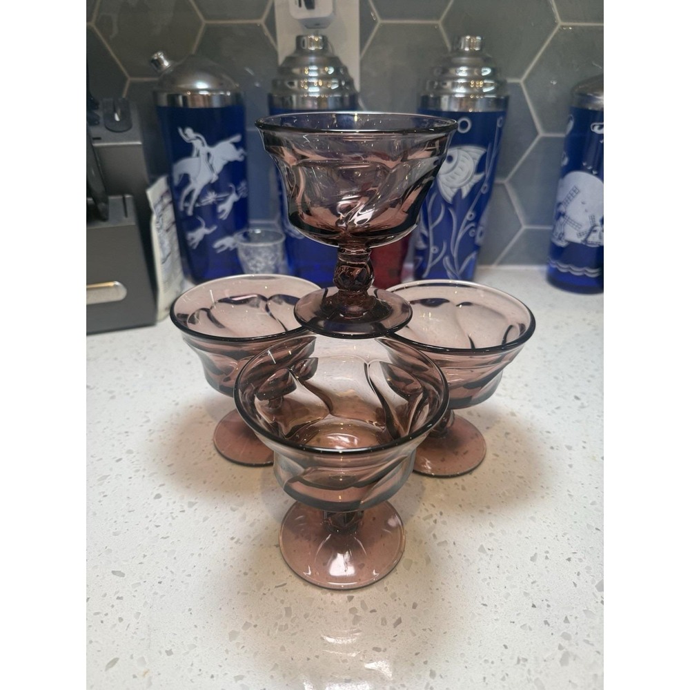 SET OF FOUR Fostoria Jamestown Swirl Amethyst Purple Sherbets Mid Century Glass